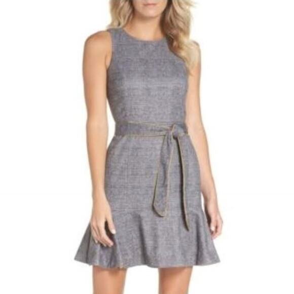 Chelsea28 Dresses & Skirts - NWT Chelsea28 Tweed Plaid Ruffle Hem Gold Trim Sleeveless Belted Mini Dress 12